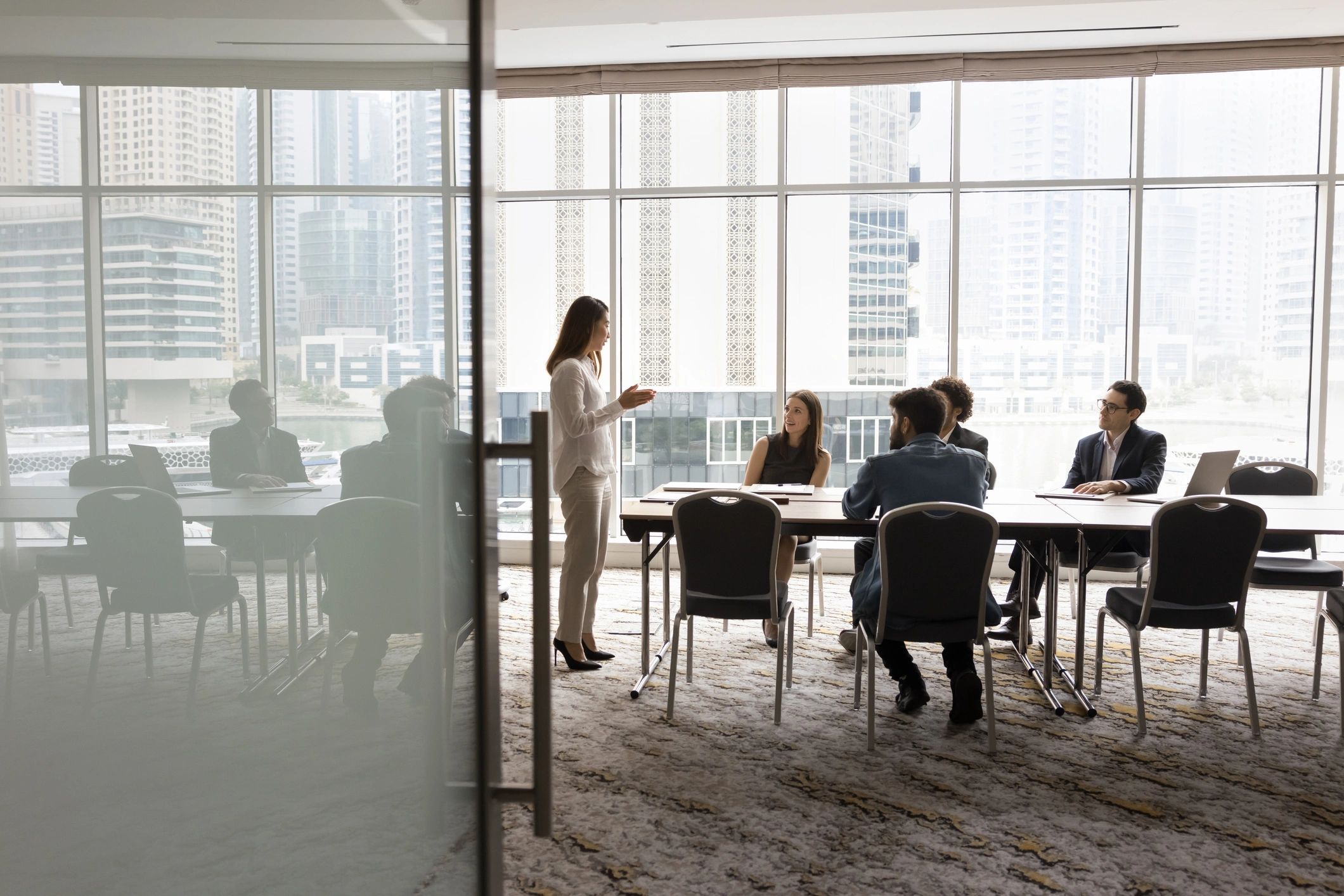 Consulting team presenting ideas in a conference room
